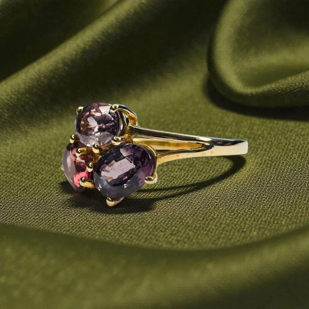 RARE- 10K Gold Natural Indian Garnet Ring -Purple Rhodolite -Size 7.25- 2.5CTTW